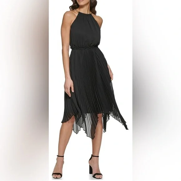 Kensie Womens Yoryu Chiffon Midi Dress, 14, Black, Women's